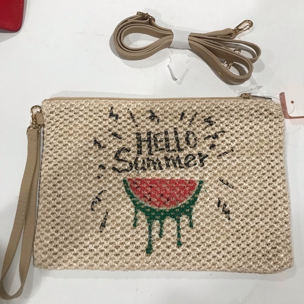 Raffia hello summer watermelon clutch Crossbody bag vacation beach NWT